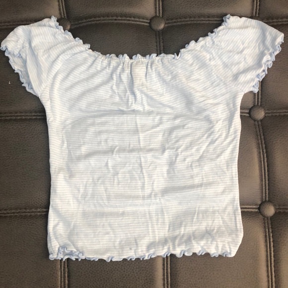 *SOLD* Forever 21 baby blue stripe off shoulder top - Picture 3 of 6